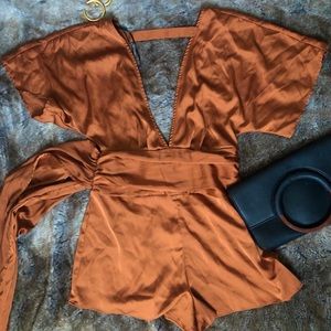 Rust orange satin romper